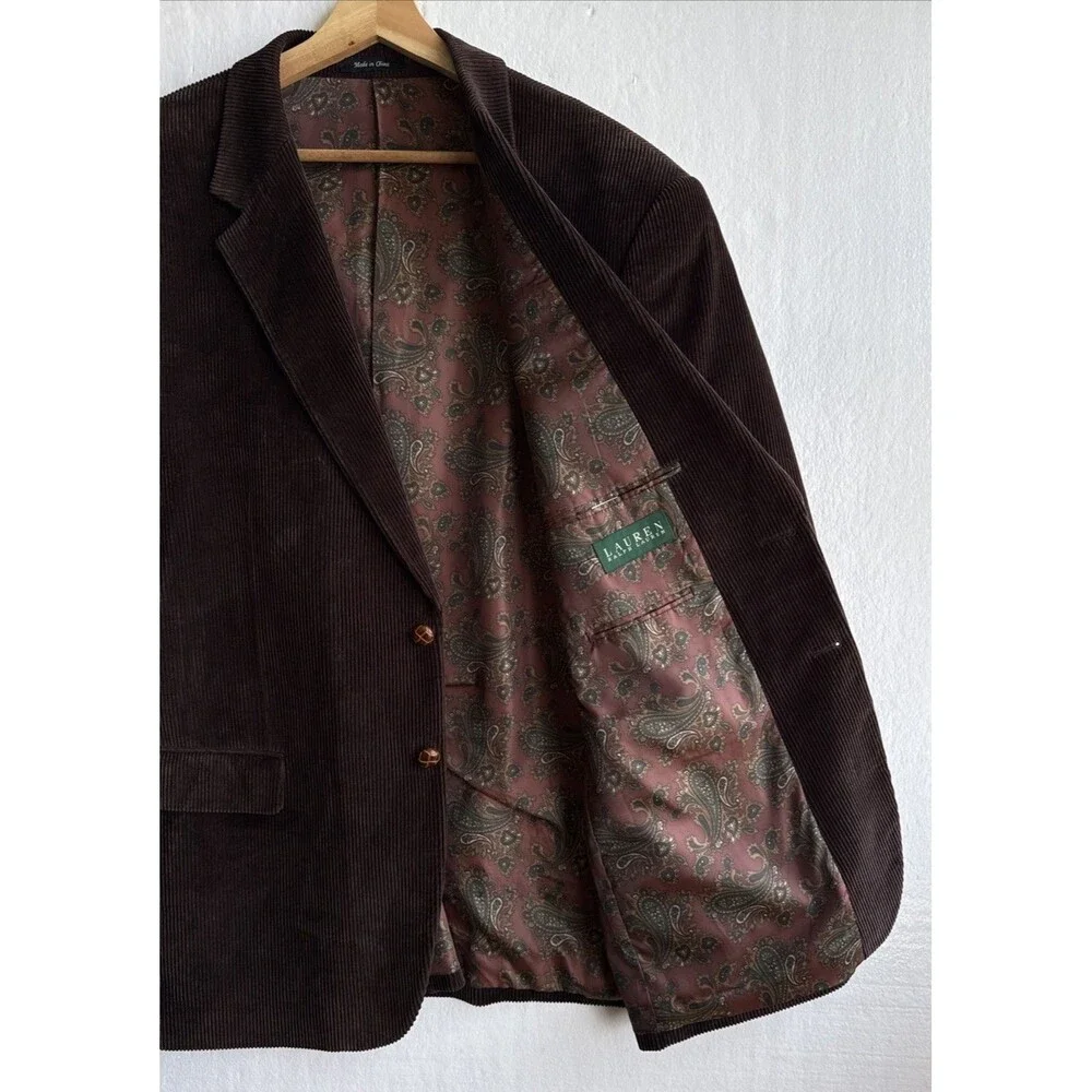 Lauren Ralph Lauren Blazer Jacket Men 48R Corduroy Sport Coat Dark Brown Paisley